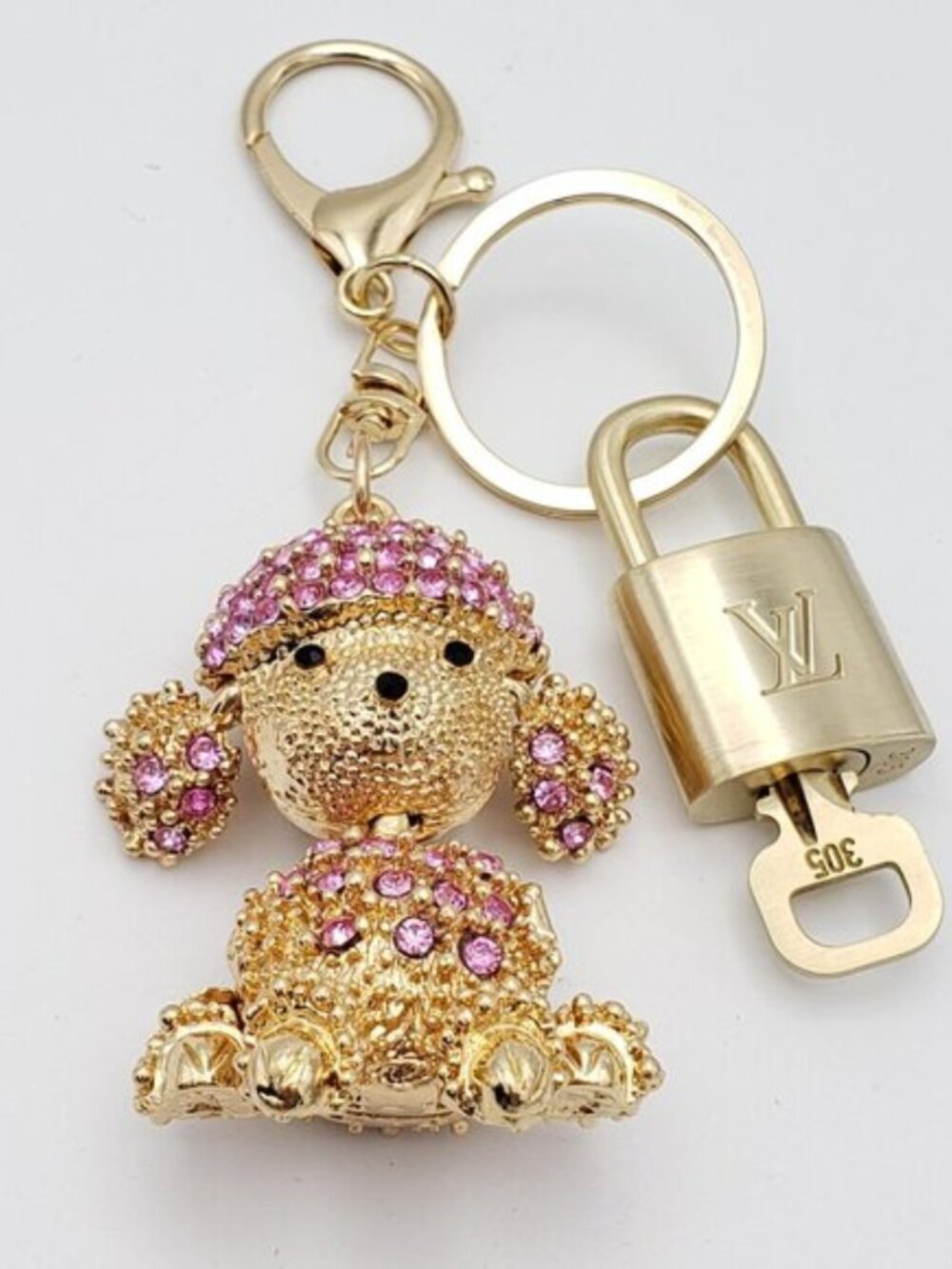 Authentic Louis Vuitton Gold Padlock 🔒 Shiny LV Key + Unbranded Puppy Charm - Picture 4 of 8